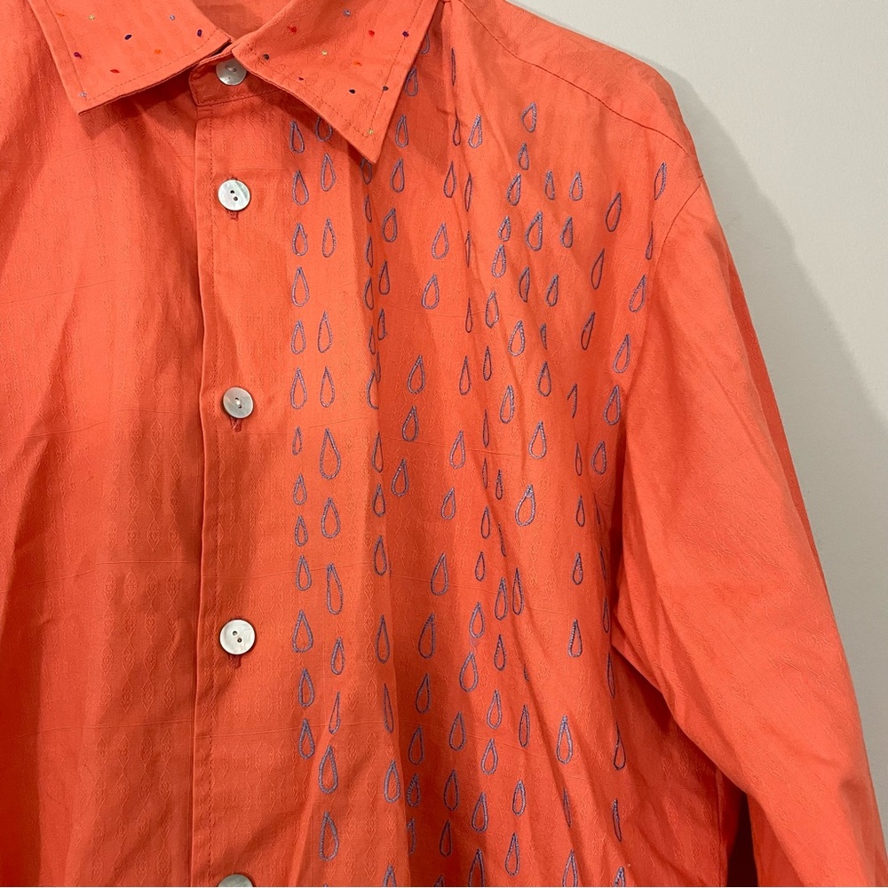 Alpana Bawa Embroidered Pinwheel Flowers Shirt in soft Blue Cotton Size Medium - Picture 2 of 8